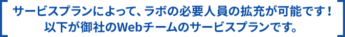 サービスプランによって、ラボの必要人員の拡充が可能です！以下が御社のWebチームのサービスプランです。